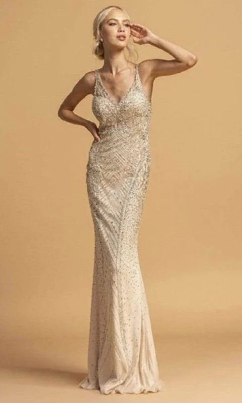 Trevi Collection - Deep V-Neck Fitted Evening Dress L2228