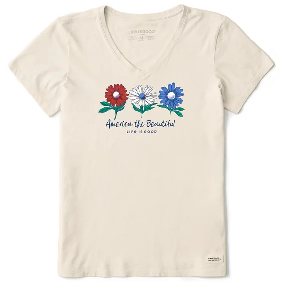 Women's America the Beautiful Daisies Short-Sleeve Crusher Vee - Putty White