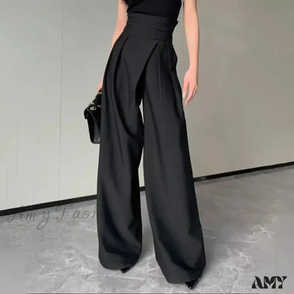 Black Wide Slimming Magic High Waist Loose Straight Drooping Casual Trouser
