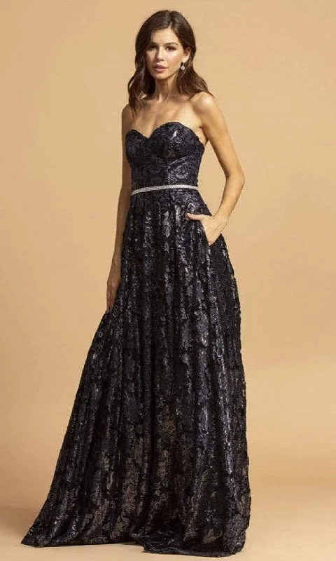 Trevi Collection - D321 Strapless Jacquard Sweetheart Gown