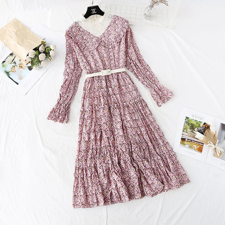 Floral Chiffon Dress with a long skirt at the bottom  3799
