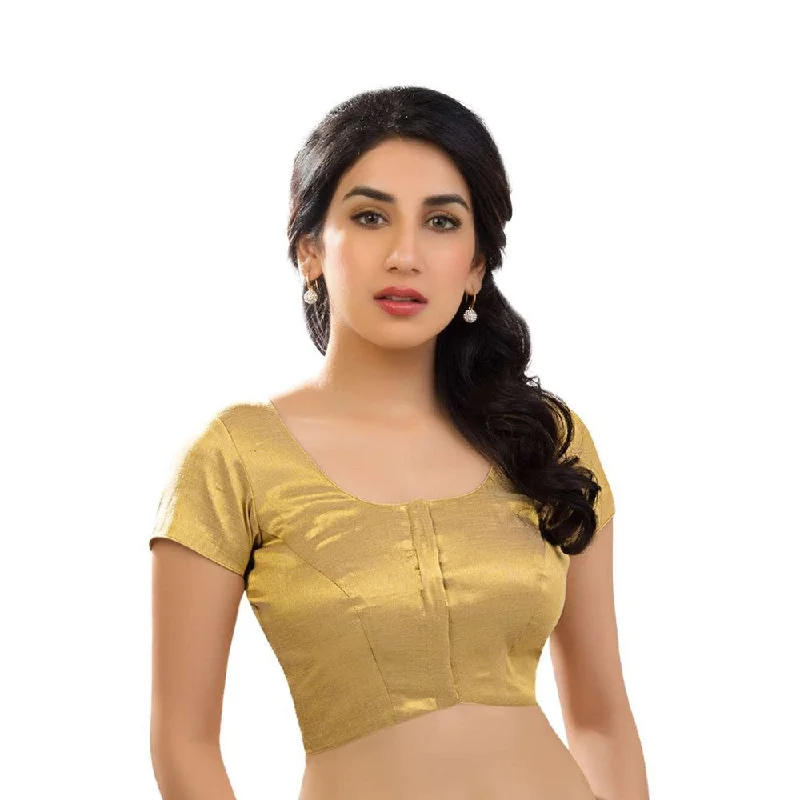 Elegant Simple Shimmer Gold Designer Indian Traditional Round Neck Saree Blouse Choli (CO-289-Gold) Elegant Simple Shimmer Gold Designer Indian Traditional Round Neck Saree Blouse Choli (CO-289-Gold)
