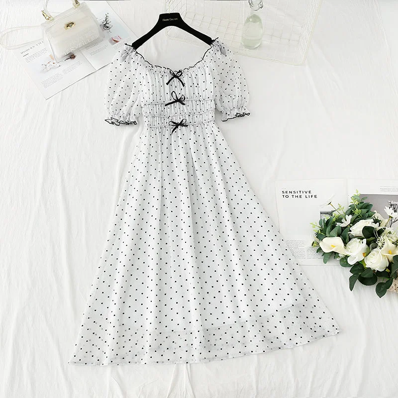 French white temperament small skirt bubble sleeve Princess Dress  4418