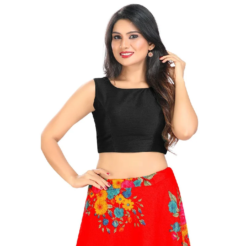 Modestly Stunning Black Designer Indian High-Neck Sleeveless Saree Blouse Choli (VFJ-45-Black) Modestly Stunning Black Designer Indian High-Neck Sleeveless Saree Blouse Choli (VFJ-45-Black)