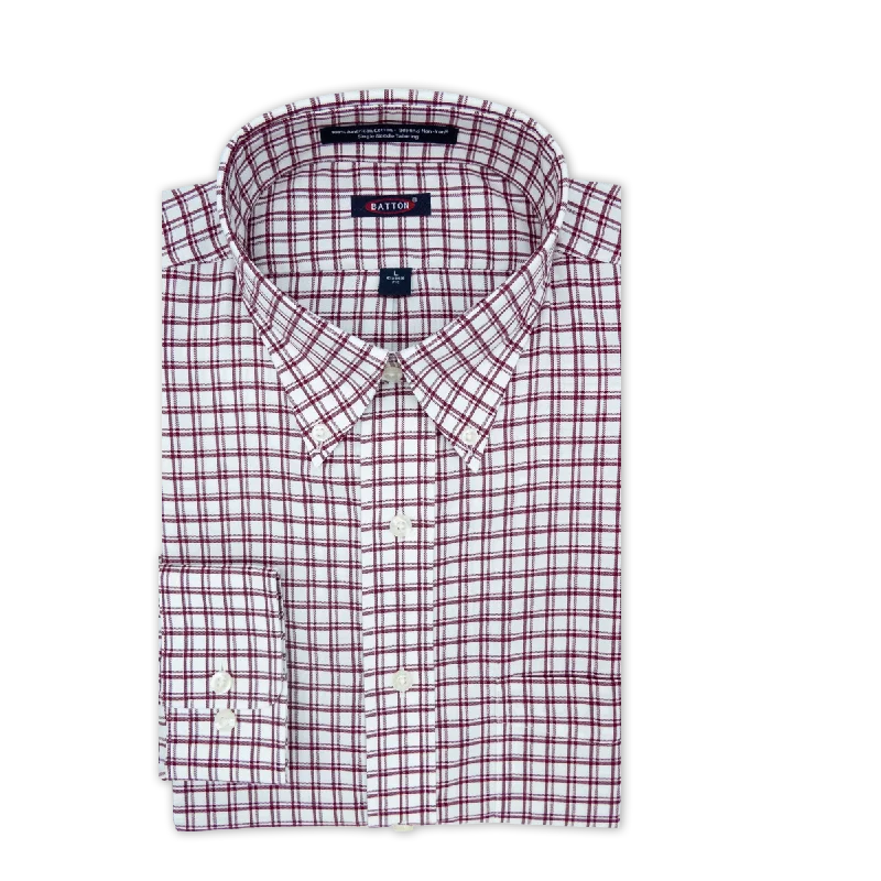 'Alabama Red' Crimson Check Long Sleeve Beyond Non-Iron® Cotton Twill Sport Shirt by Batton 'Alabama Red' Crimson Check Long Sleeve Beyond Non-Iron® Cotton Twill Sport Shirt by Batton