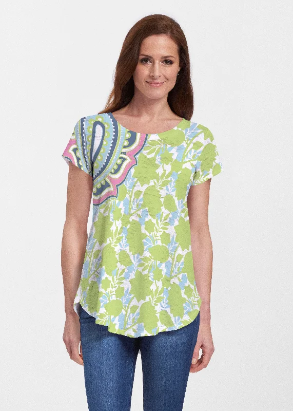 Harbor Paisley Lime (13433) ~ Signature Short Sleeve Scoop Neck Flowy Tunic
