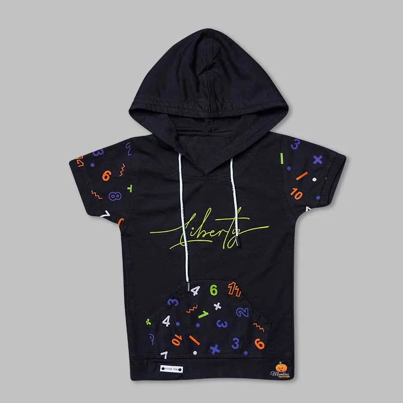 Solid Numeric Printed T-shirts for Boys with Hoodie Pattern